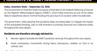 Anambra Issues Flood Alert, Urges Residents To Stay Vigilant